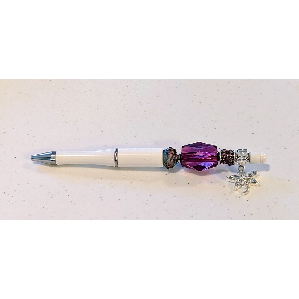 Beaded Pen - Purple with Dangle, Beaded, Gift Idea NEW